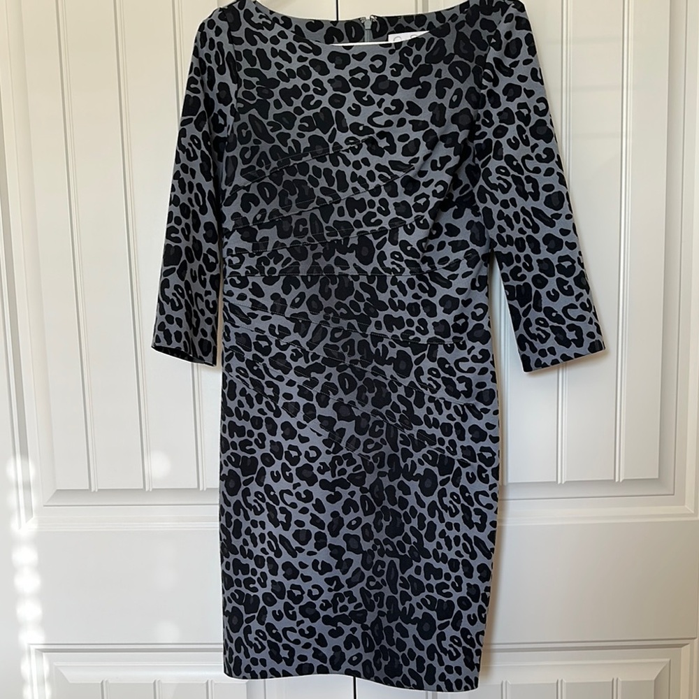 Elegant Gray Leopard Print Dress